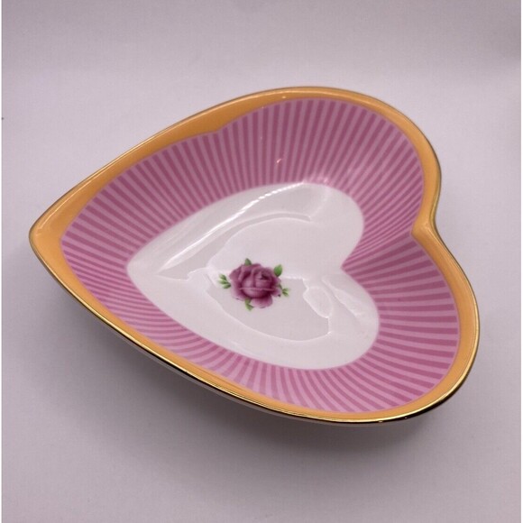 Royal Albert Sweet Stripe Candy Collection Heart Dish Used - Picture 7 of 16